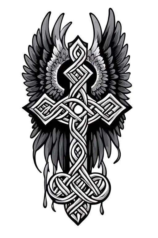Celtic Knot Cross With Wings Spread Wide