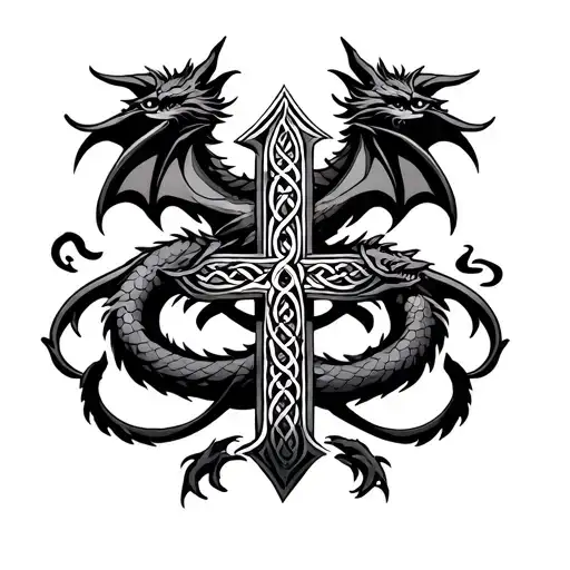 Celtic Dragon Wrapped Around Cross