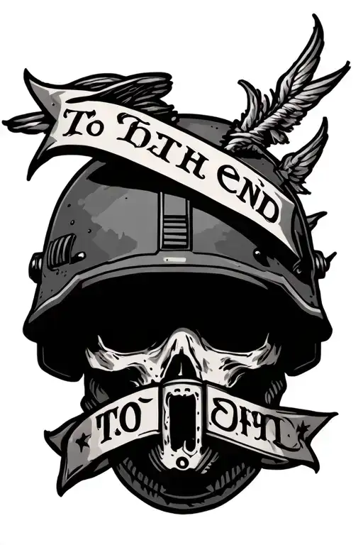 Combat Helmet With Banner That Says To The End