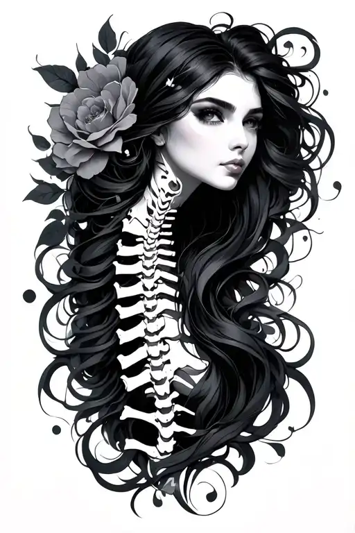 Dark Feminine Spine Tattoo Design Inspired