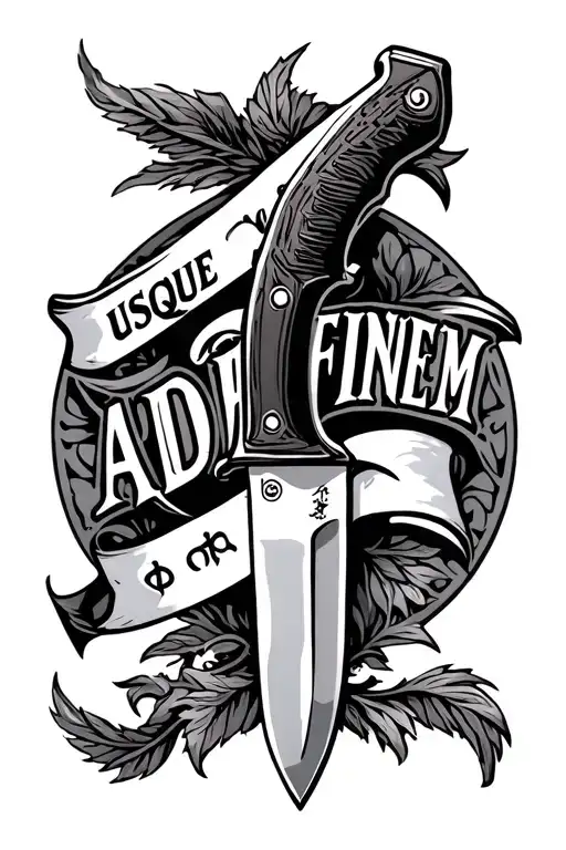 Knife With Banner That Says Usque Ad Finem