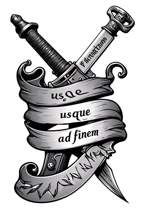 Bayonet With Banner That Says Usque Ad Finem