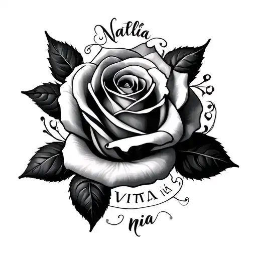 A Name Nataliia With Rose Around And Small Phrase Under The Name This Is The Phrase Vita Mia