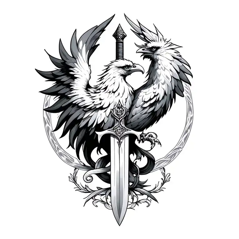 Sword And A Phoenix With Discipline Symbolism