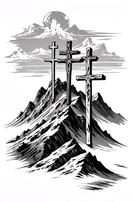 Three Crosses On A Mountain