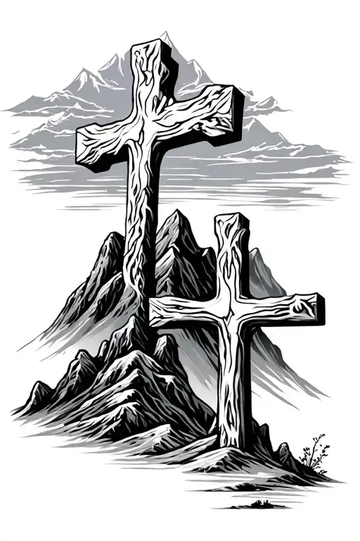 Three Crosses On A Mountain
