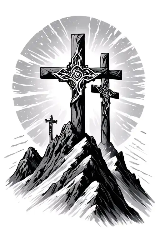Three Crosses On A Mountain