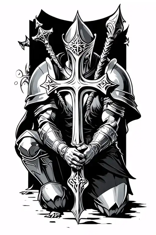 Knight Kneeling And Cross