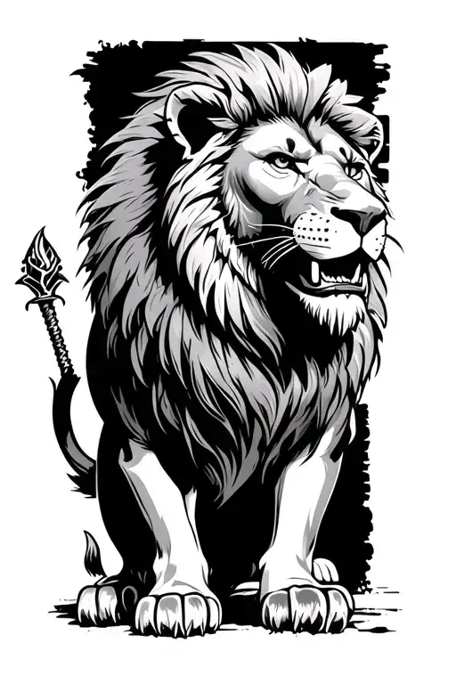 Lion With A Gladiator Stands