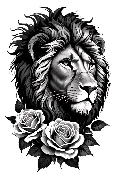 Lion Surrounded By Roses
