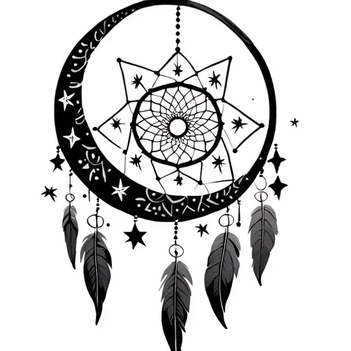 Crescent Moon Dream Catcher With Little Stars &