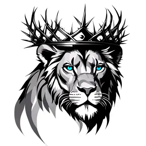 Crown Of Sharp Thorns That Sits On Top Of A Realistic Lion With Realistic Blue Eyes