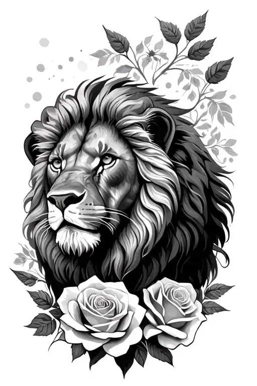 Lion Surrounded By Roses