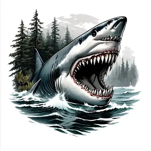 Shark Jaws With Forest Coastline Inside