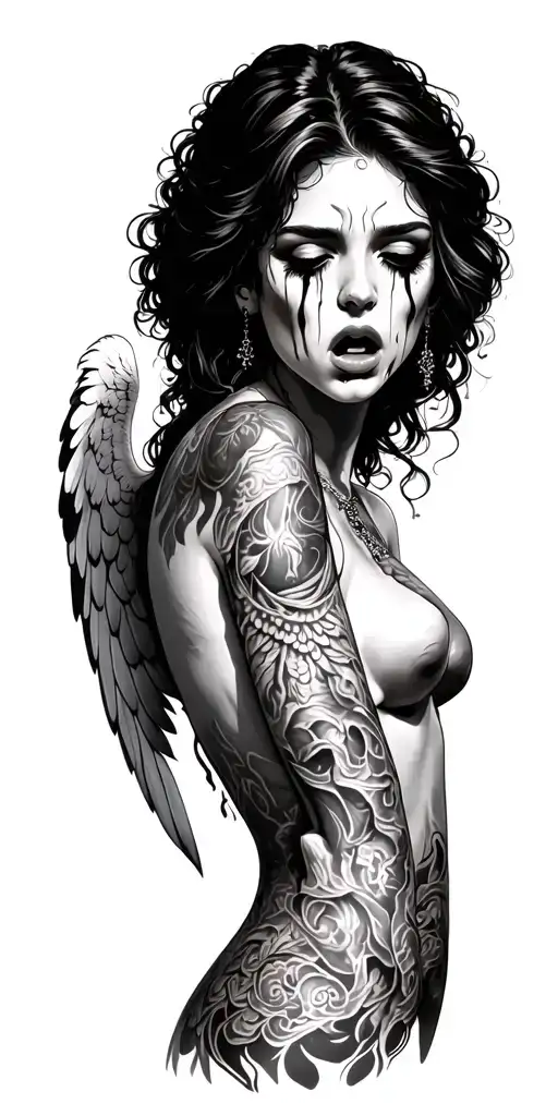 Tattooed Sexy Angel Crying