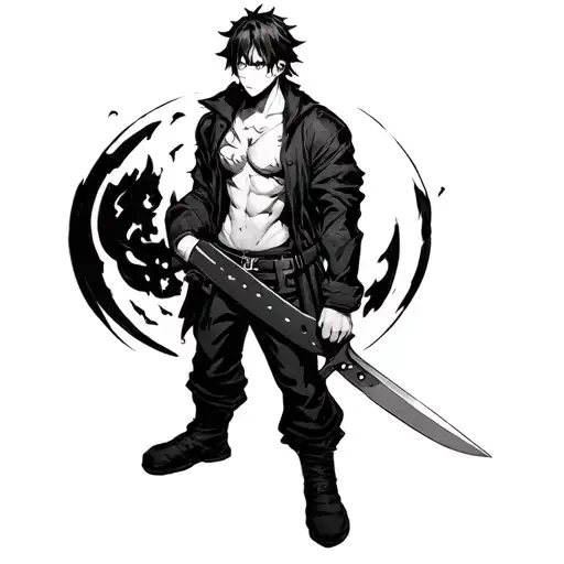 Black White Anime Guy Stands With A Knife