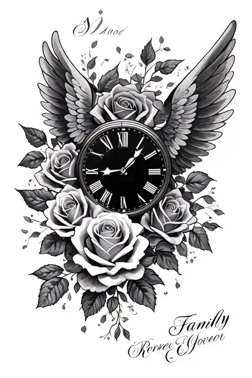 Roses Clock Names Of Family Members With Wings