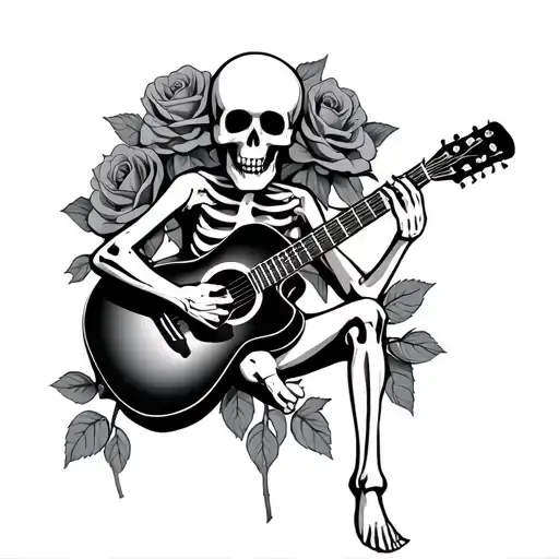 Skeleton Playing Guitar In Roses