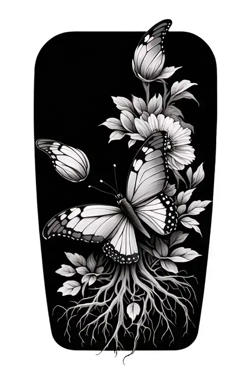 Butterfly And Flower Growing Roots