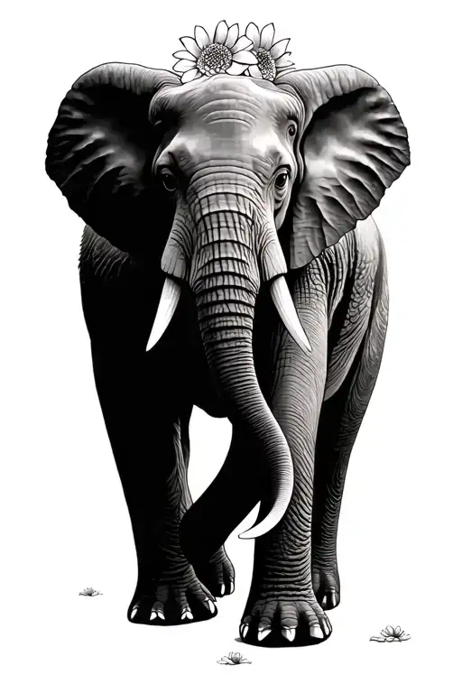 African Elephant Walking Surrounded By Flowers