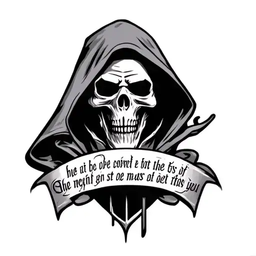 Hooded Reaper Only The Head With Inspirational Words At The Bottom