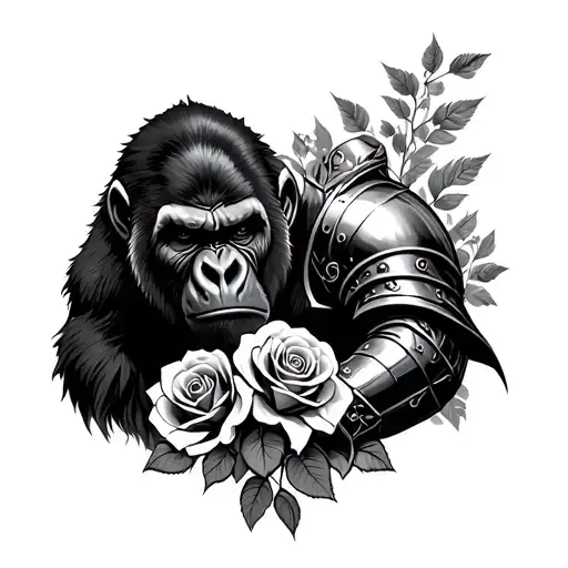 Knight Warrior And A Gorilla With Roses