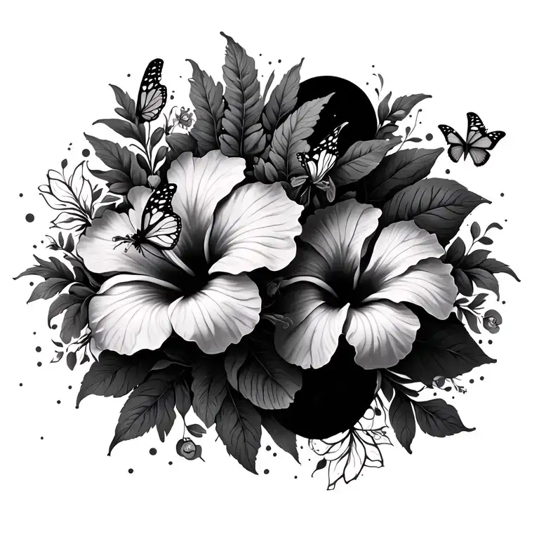 Hibiscus Flowers And Butterflies Cover Up On Back