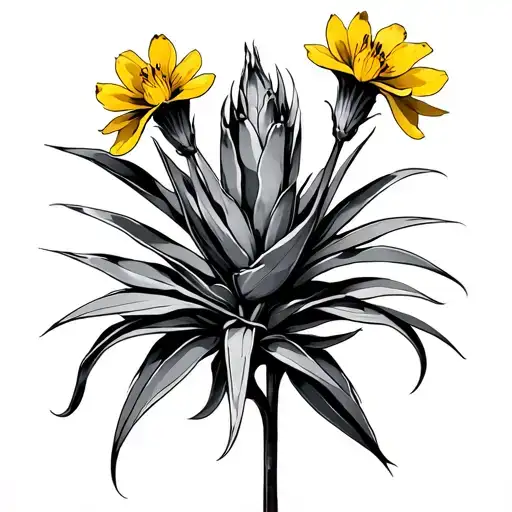 Manly Bluebonnet With Agave Plant With Yellow Blossom