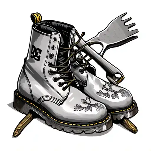 Dc Martin Boots And Gardening Tools Intertwined