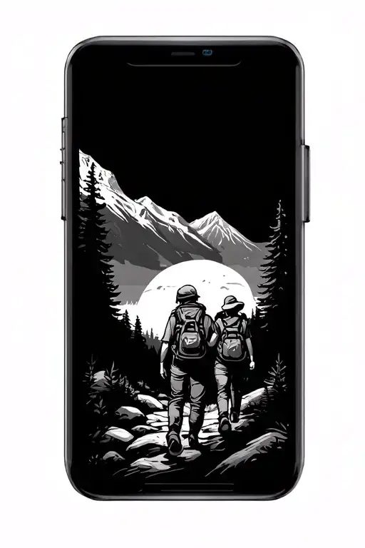 Mom And Child Hiking But Artsy Elements