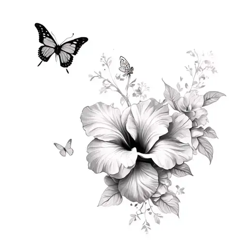 Hibiscus Flowers And Butterflies Cover Up On Back