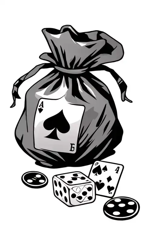 Dice With Spades Cards And A Bag With Money
