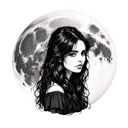 A Woman With Long Hair In Front Of A Full Moon