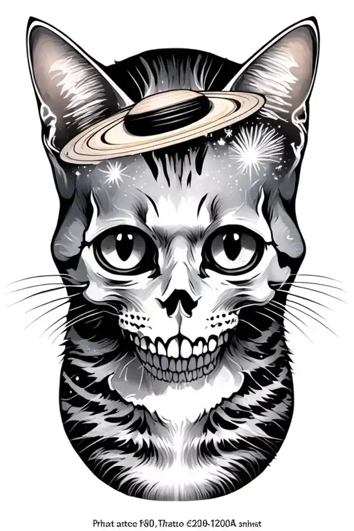 Skull Kitty Cat And Saturn Stars Forming