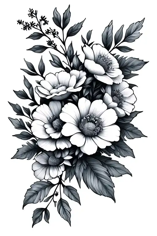 Bouquet Of Flowers And Leaves