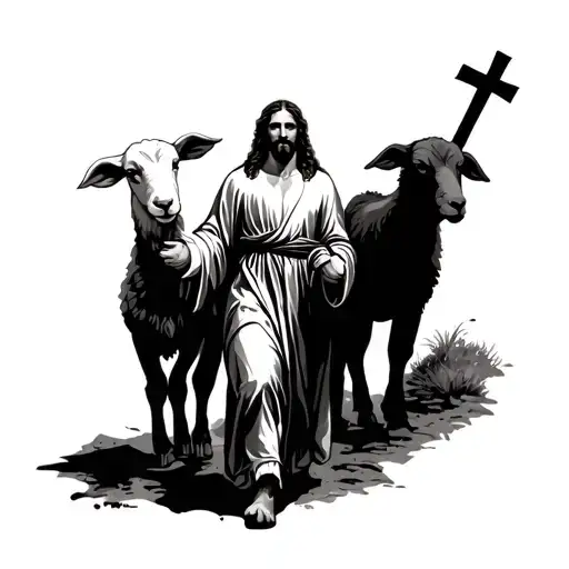 Jesus Walking Finding Lost Lamb Realism Style