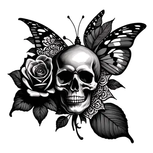Skull Roses And Mandala Butterfly Emerging