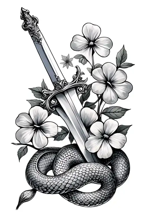 Clover With Flowers And Sword And Snake