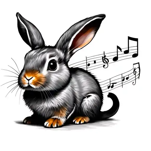 Simple Bunny And Music Notes Intertwined