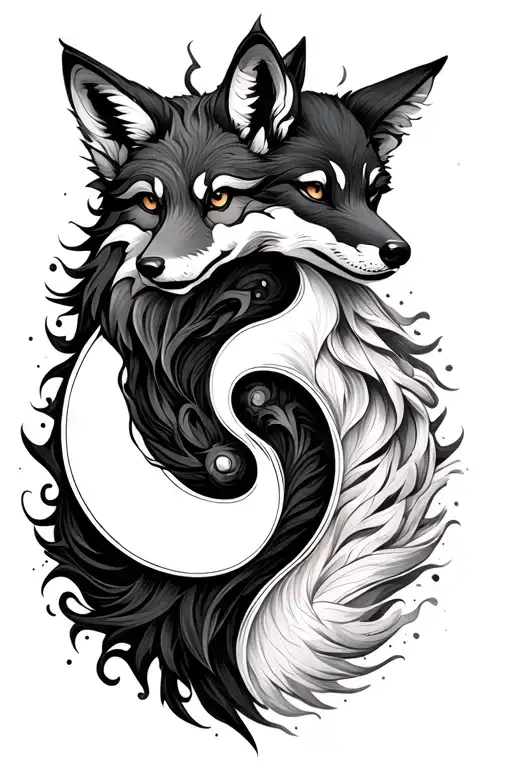 Fox And Wolf Yin Yang Design Combining Elements