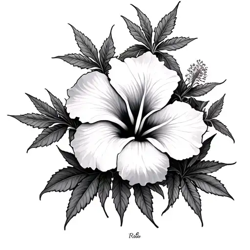 Hibiscus Flowers And Mary Jane Plants Intertwined