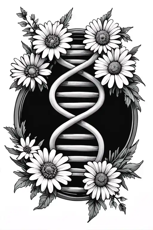 Dna In A Circle With Daises And Marigolds On Either Side