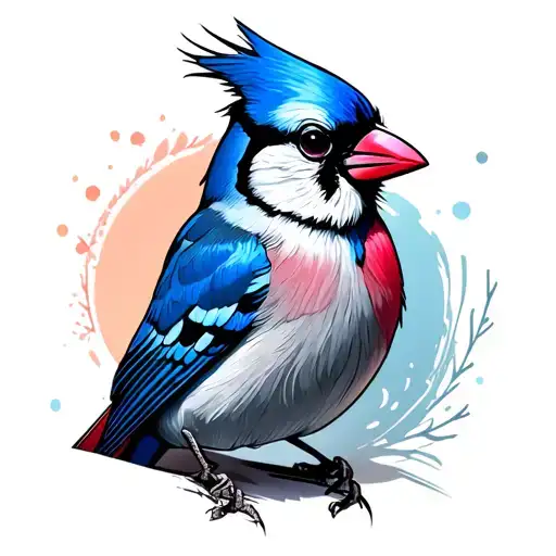 Female Cardinal With Blue Jay