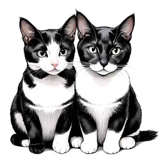 Couples Black Cat And White Cat Sitting