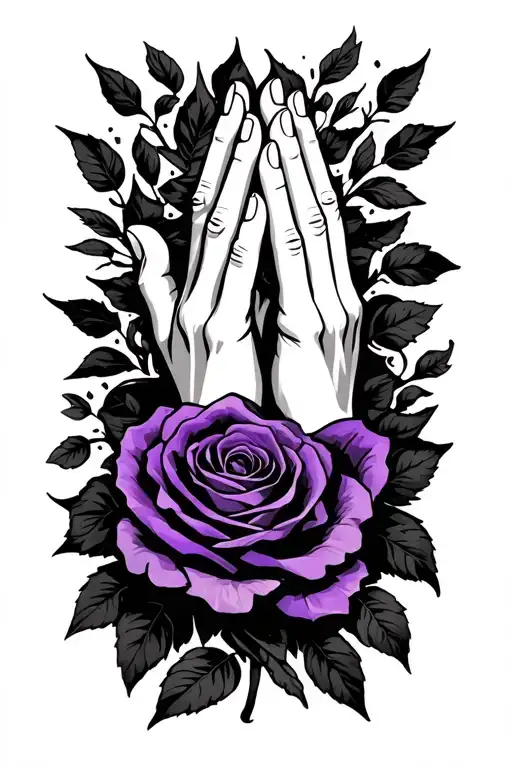 Praying Hands With A Purple Rosery Wrapped