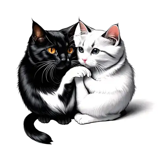 Couples One All Black Cat And One All White Cat Playing