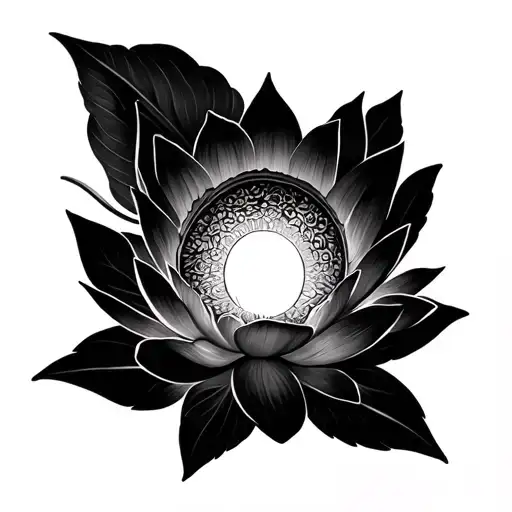 Fineline Microrealism Tattoo Mix Between Sun And Lotus