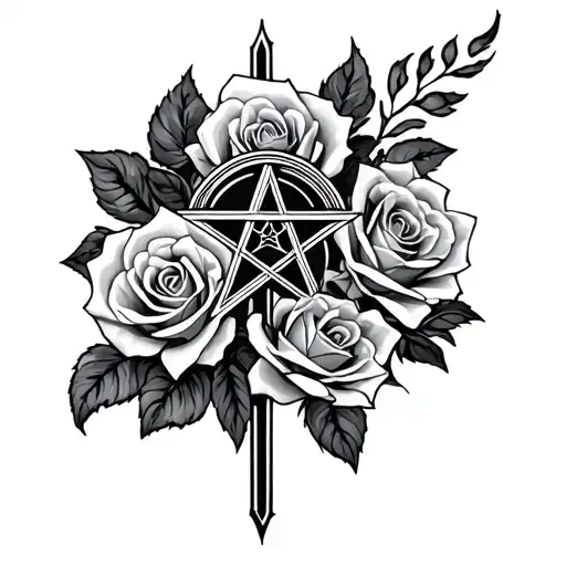 Roses Cross And Pentagram