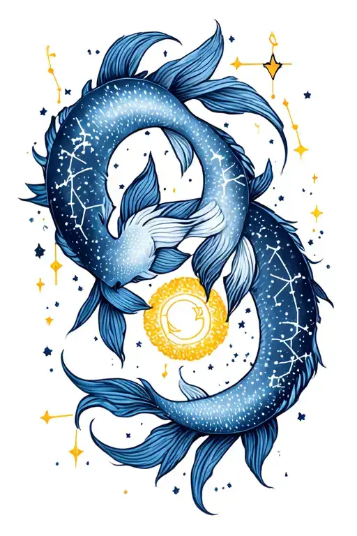 Leo With Pisces Constellation Intertwined Hearts