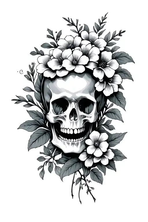 Skull And Flowers Growing